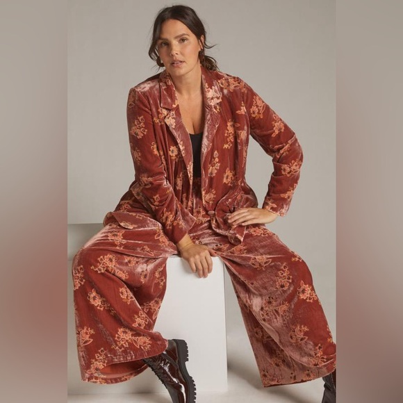 NEW Anthropologie x Hutch Floral Burnout Velvet Wide Leg Pants size XL - Picture 2 of 12